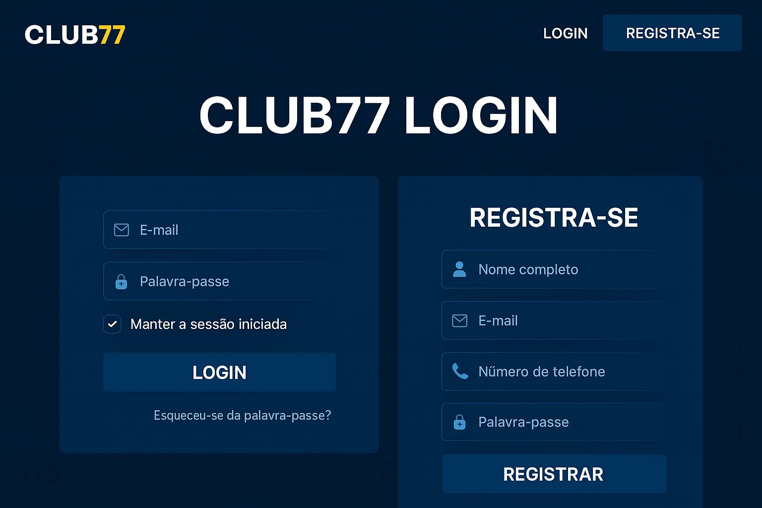 Não Perca tempo, o rRgistro na site CLUB77